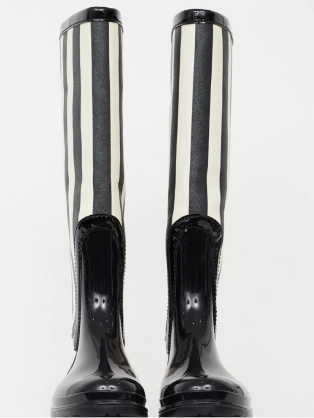 Dolce & Gabbana Wellington Knee High Black & Off White Striped Rain Boots - Picture 6 of 17